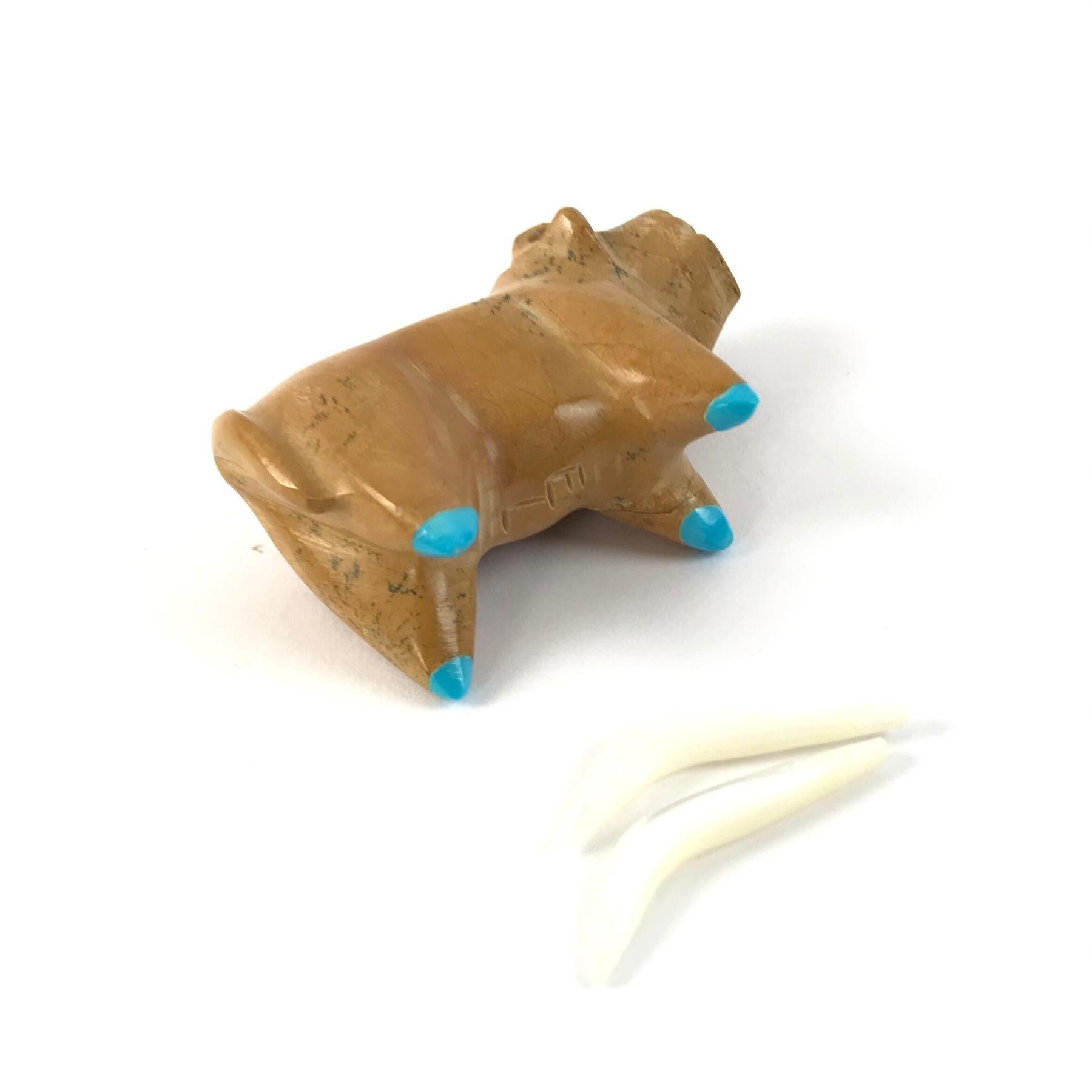 Enrike Leekya Travertine Long Horn Bull Fetish Carving-Indian Pueblo Store