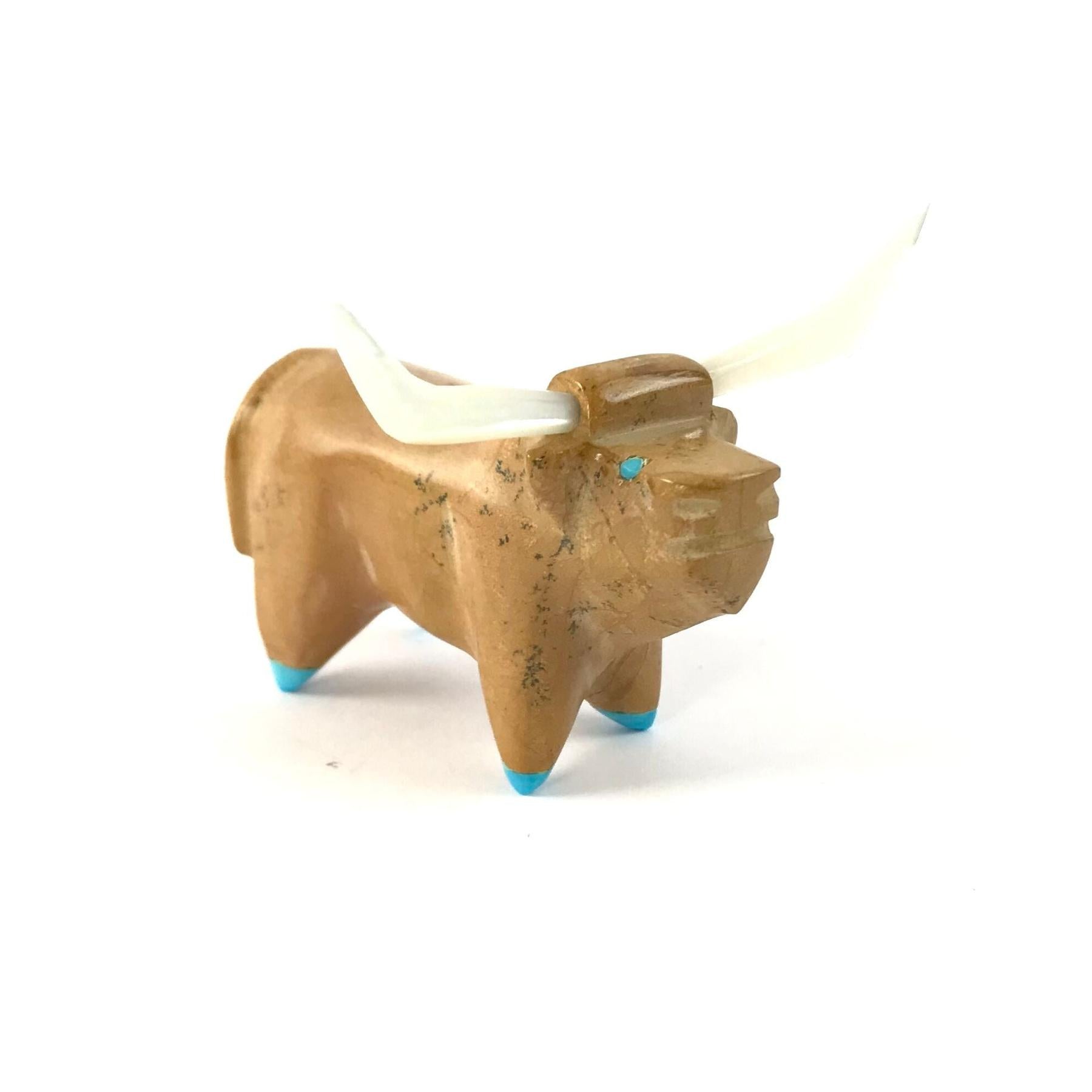 Enrike Leekya Travertine Long Horn Bull Fetish Carving-Indian Pueblo Store