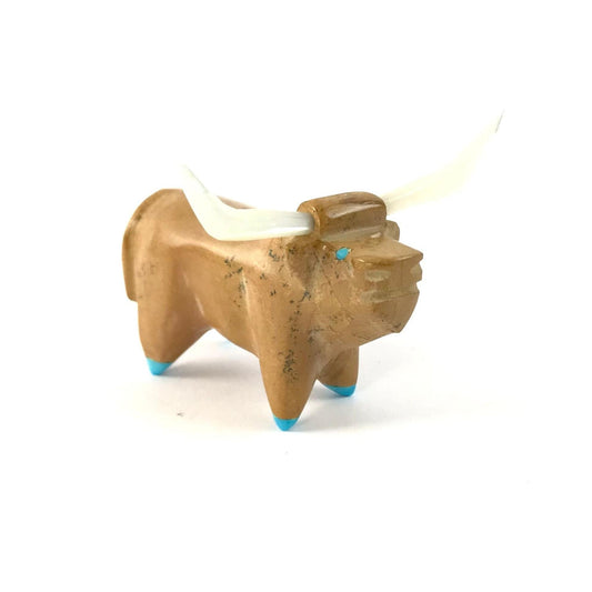 Enrike Leekya Travertine Long Horn Bull Fetish Carving-Indian Pueblo Store