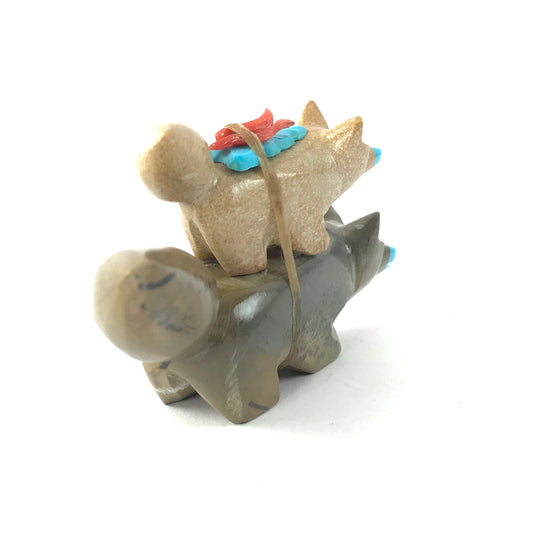 Enrike Leekya Travertine Fox Pair Fetish Carvings-Indian Pueblo Store