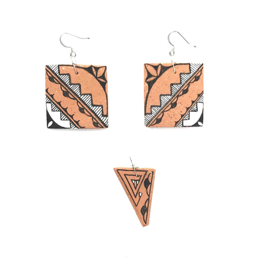 Anasazi Design Black/White Necklace & Earring Set-Indian Pueblo Store