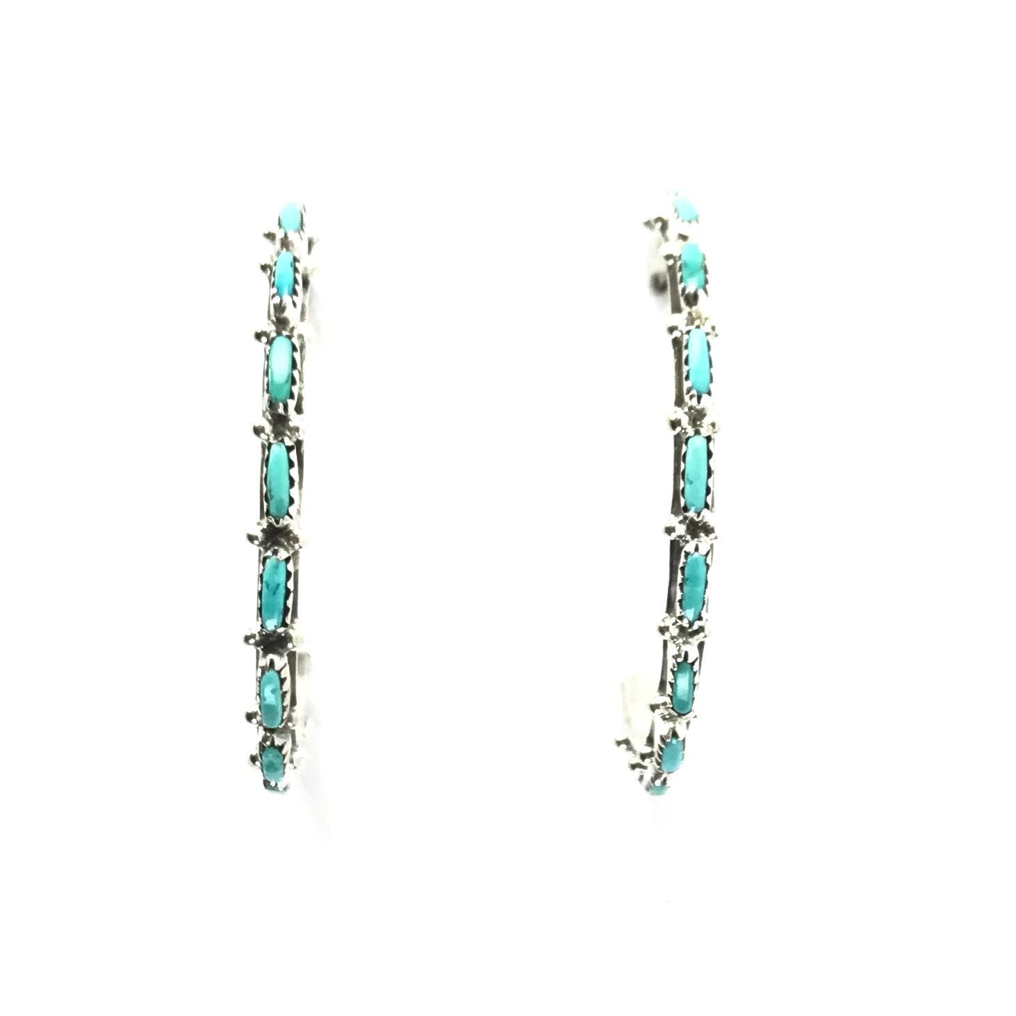 Murray Hannaweeke Turquoise Petit Point Half Hoop Earrings-Indian Pueblo Store