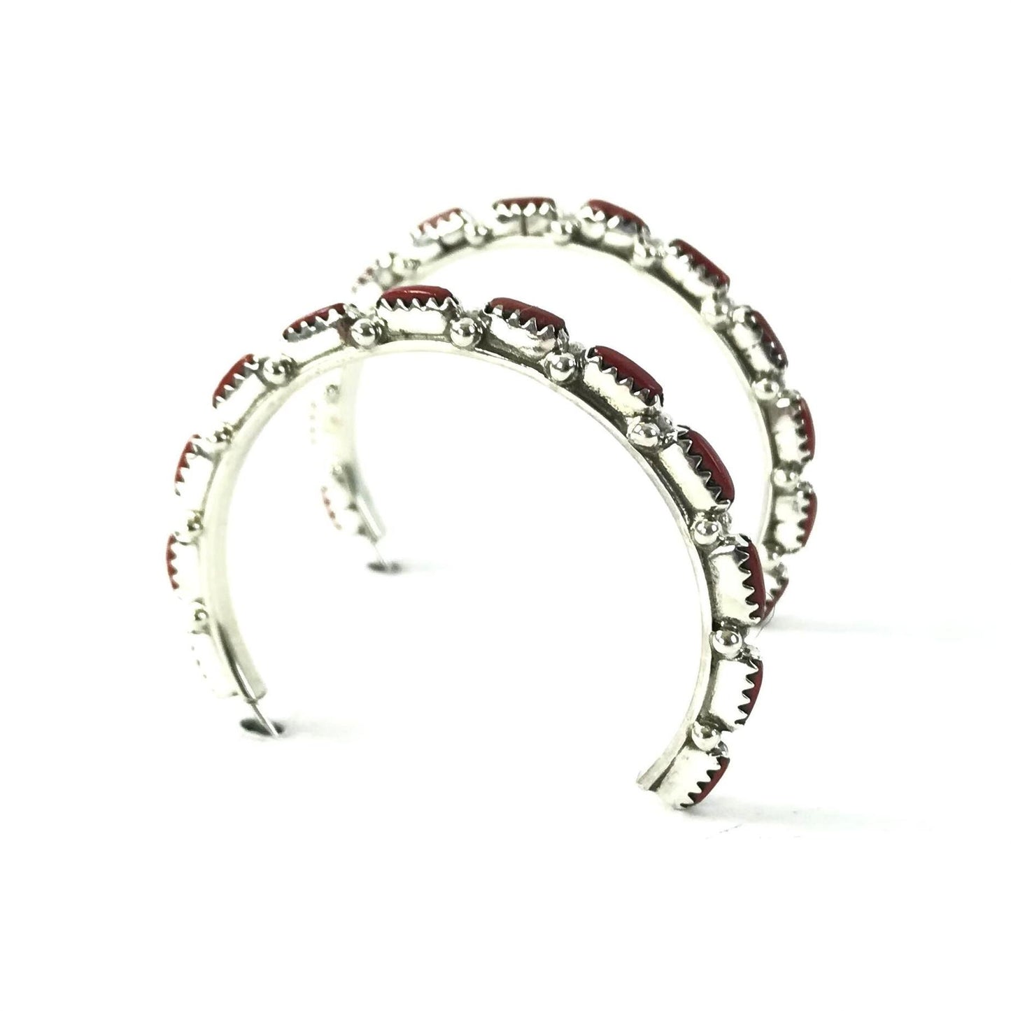 Murray Hannaweeke Coral Petit Point Half Hoop Earrings-Indian Pueblo Store