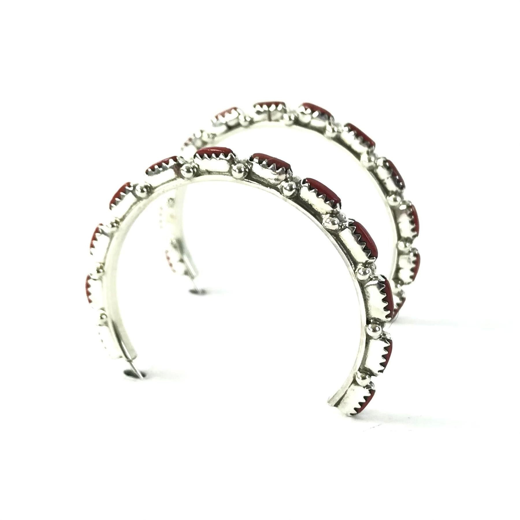 Murray Hannaweeke Coral Petit Point Half Hoop Earrings-Indian Pueblo Store