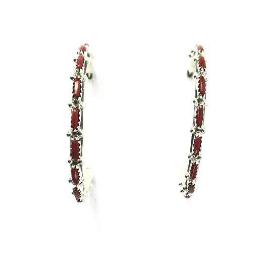 Murray Hannaweeke Coral Petit Point Half Hoop Earrings-Indian Pueblo Store