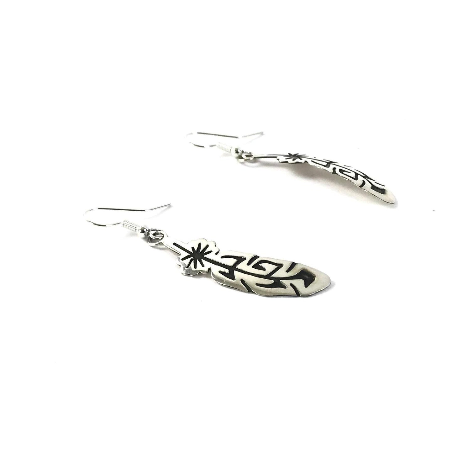 Sonny Gene Overlay Dangle Feather Earrings-Indian Pueblo Store