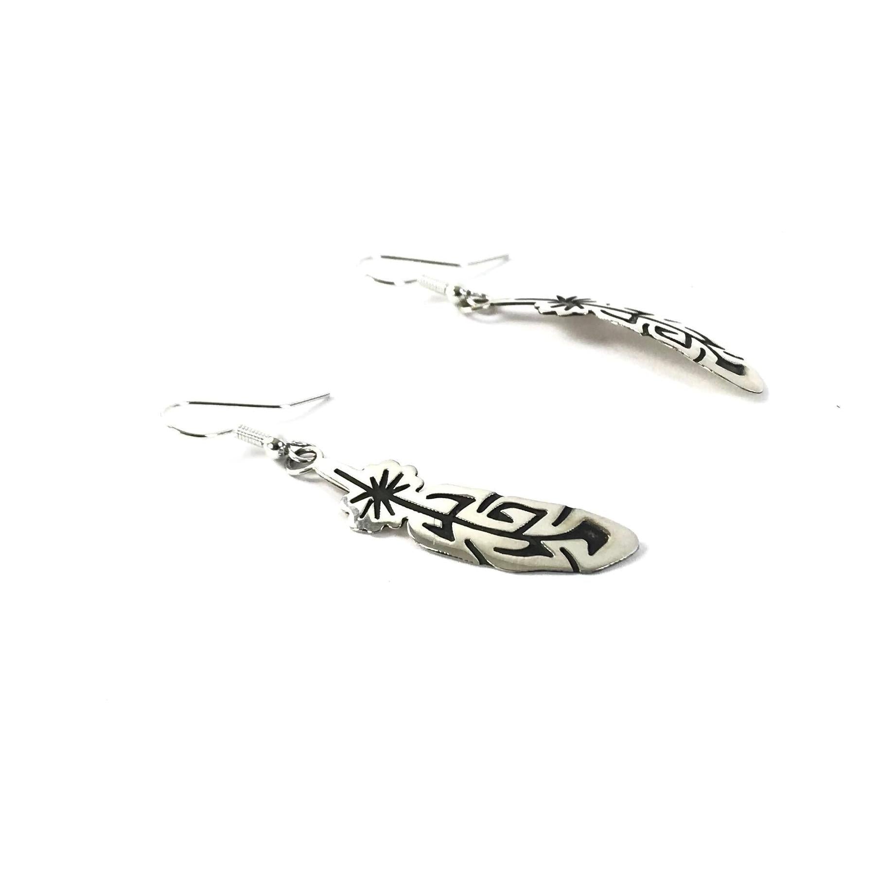 Sonny Gene Overlay Dangle Feather Earrings-Indian Pueblo Store