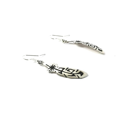 Sonny Gene Overlay Dangle Feather Earrings-Indian Pueblo Store