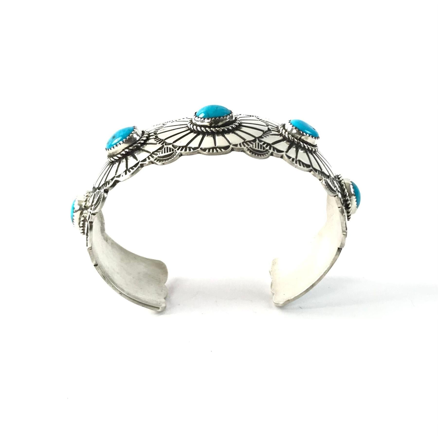 SS Stamped Bracelet 5 stone TQ 6-Indian Pueblo Store