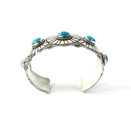 SS Stamped Bracelet 5 stone TQ 6-Indian Pueblo Store