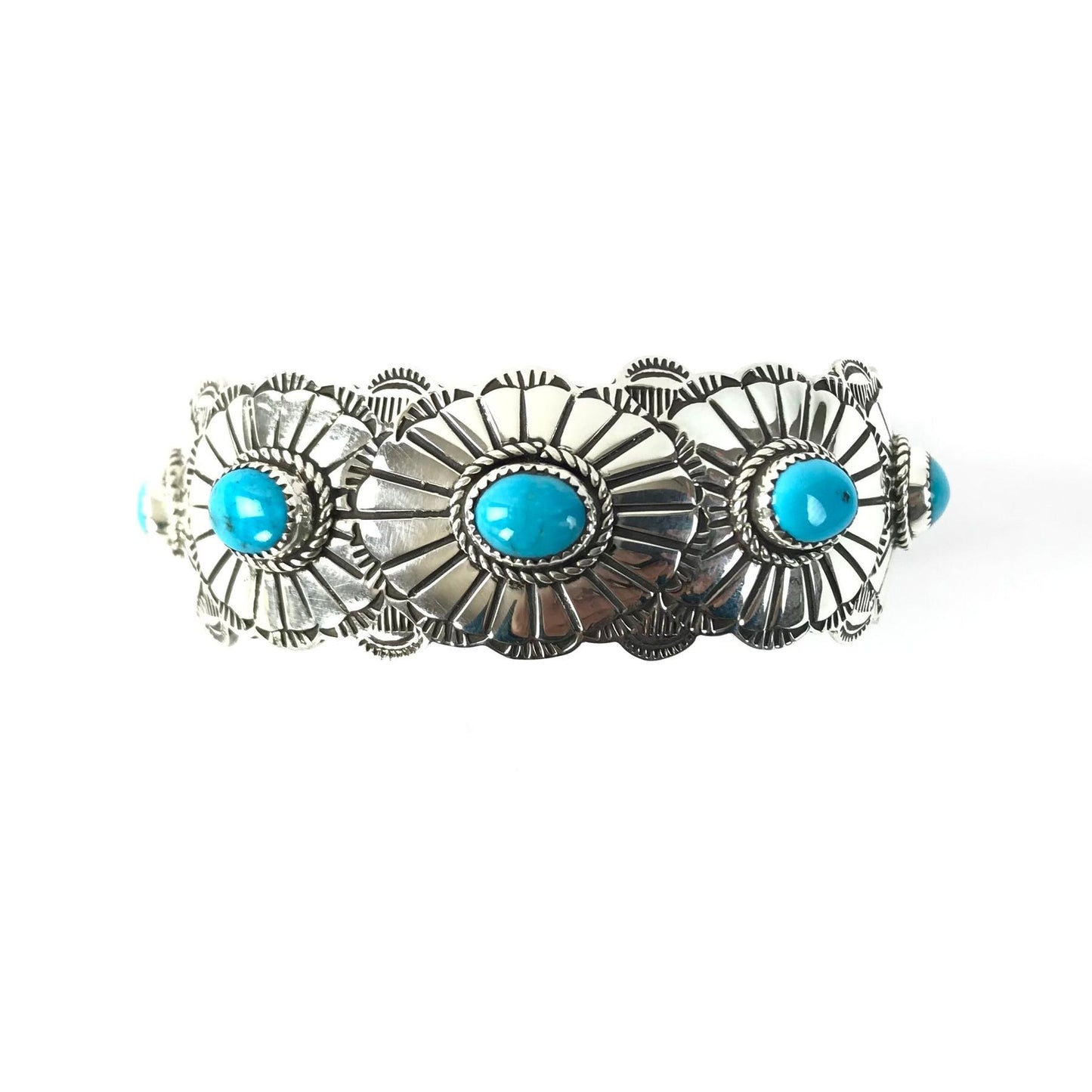 SS Stamped Bracelet 5 stone TQ 6-Indian Pueblo Store