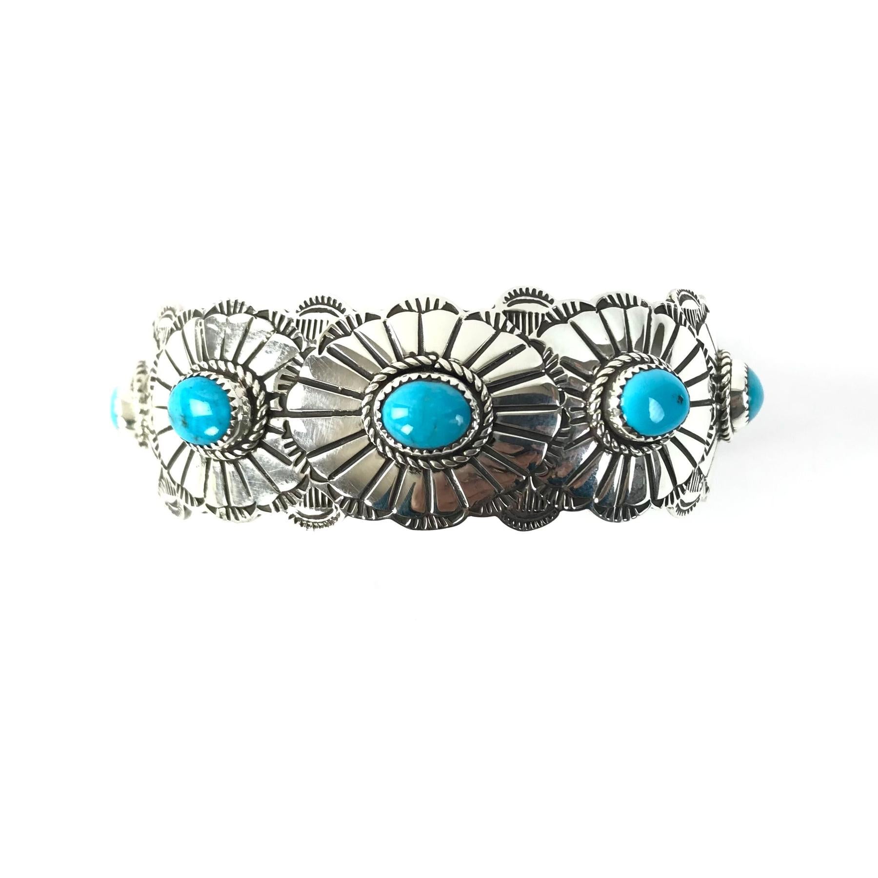 SS Stamped Bracelet 5 stone TQ 6-Indian Pueblo Store
