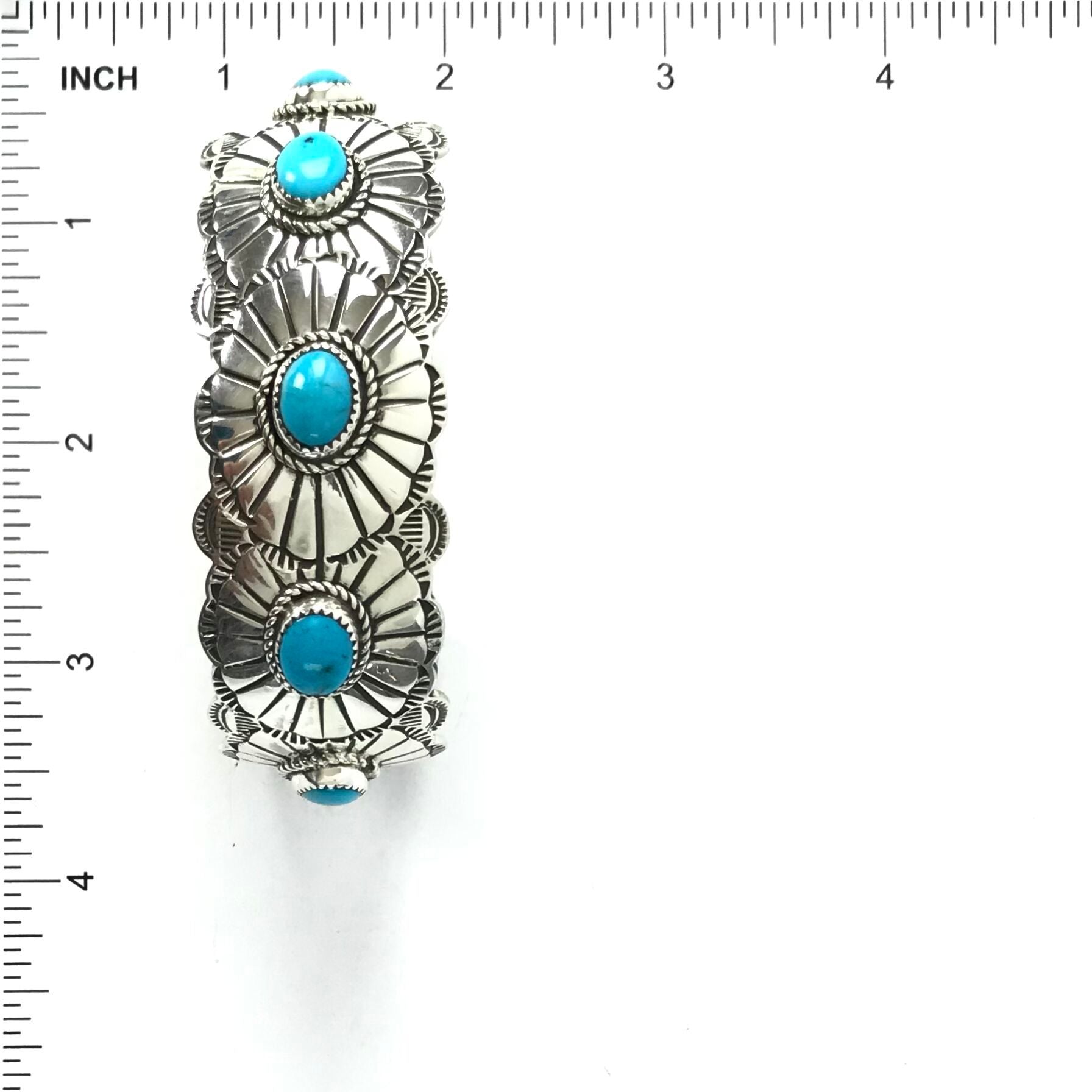 SS Stamped Bracelet 5 stone TQ 6-Indian Pueblo Store