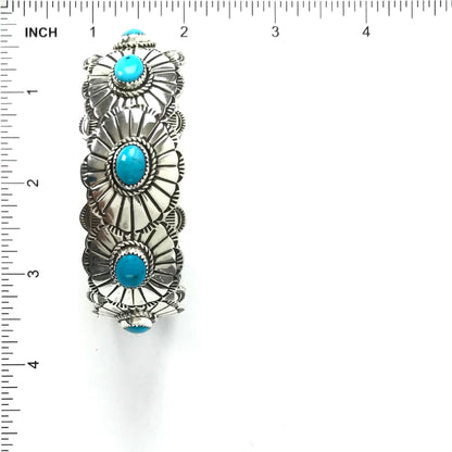 SS Stamped Bracelet 5 stone TQ 6-Indian Pueblo Store