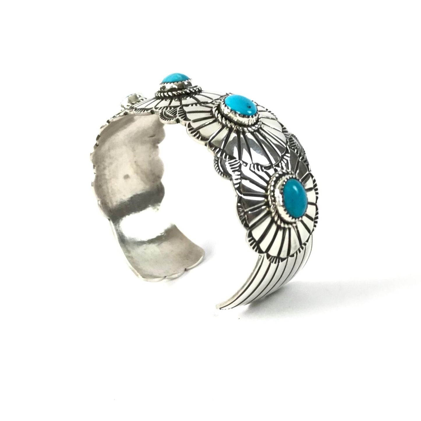SS Stamped Bracelet 5 stone TQ 6-Indian Pueblo Store