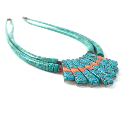 Joe and Angie Reano Mosaic Fan Necklace-Indian Pueblo Store