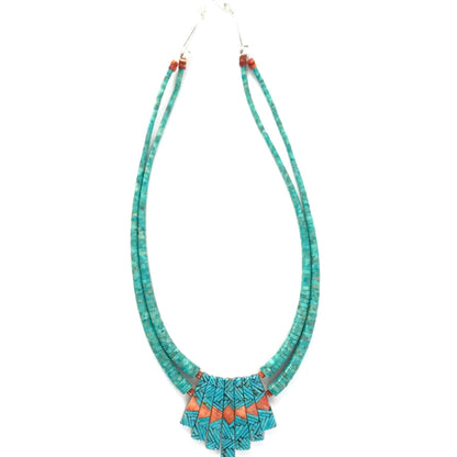 Joe and Angie Reano Mosaic Fan Necklace-Indian Pueblo Store