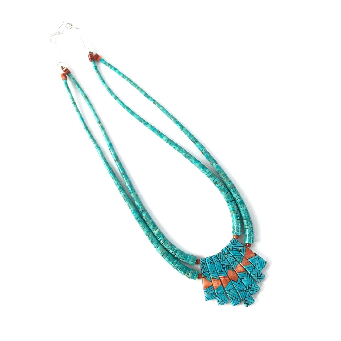 Joe and Angie Reano Mosaic Fan Necklace-Indian Pueblo Store