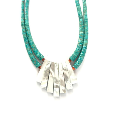Joe and Angie Reano Mosaic Fan Necklace-Indian Pueblo Store