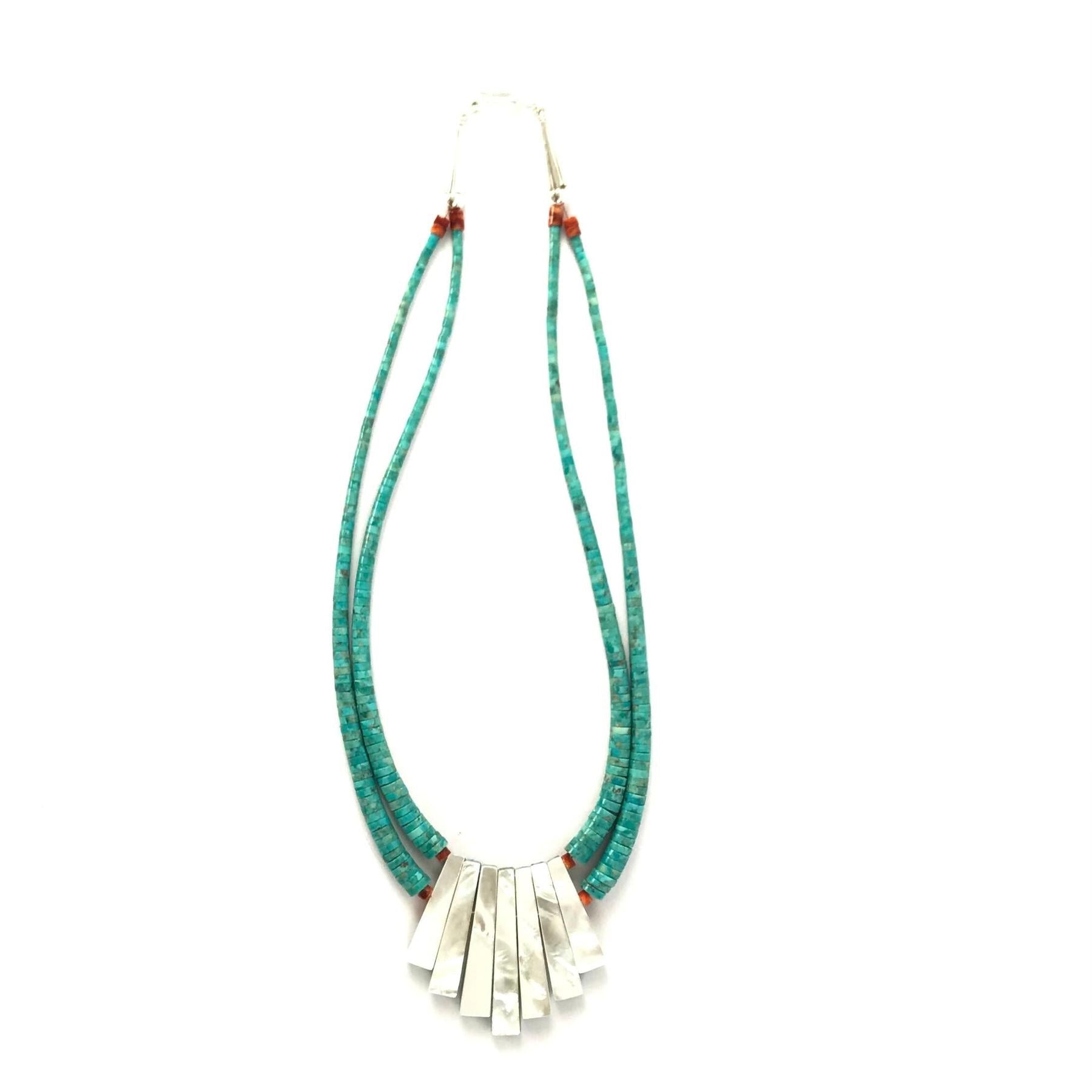 Joe and Angie Reano Mosaic Fan Necklace-Indian Pueblo Store