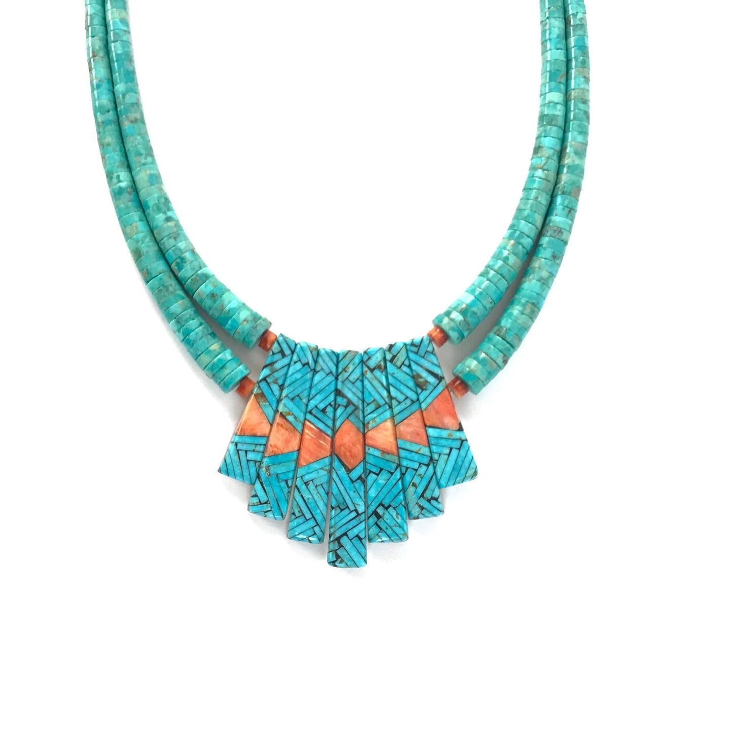 Joe and Angie Reano Mosaic Fan Necklace-Indian Pueblo Store