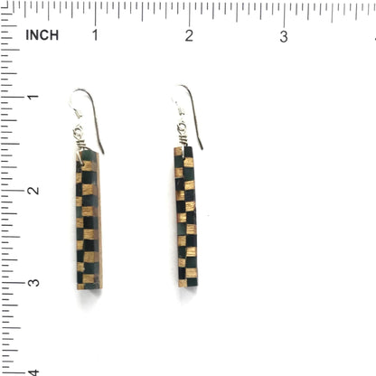 Nick Rosetta Yellowheart Wood and Serpentine Mosaic Dangle Earrings-Indian Pueblo Store