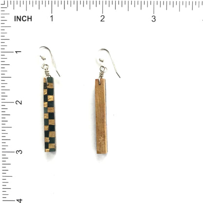 Nick Rosetta Yellowheart Wood and Serpentine Mosaic Dangle Earrings-Indian Pueblo Store