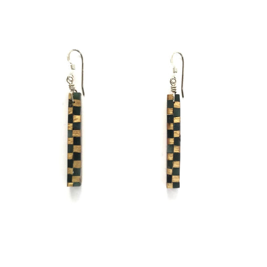 Nick Rosetta Yellowheart Wood and Serpentine Mosaic Dangle Earrings-Indian Pueblo Store