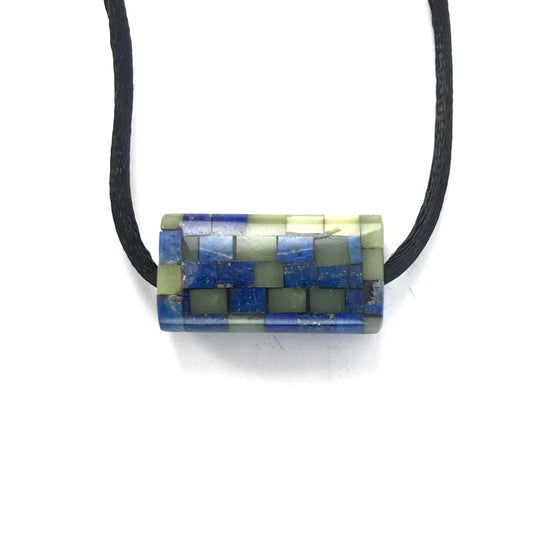 Nick Rosetta Lapis and Angelite Mosaic Pendant Necklace-Indian Pueblo Store
