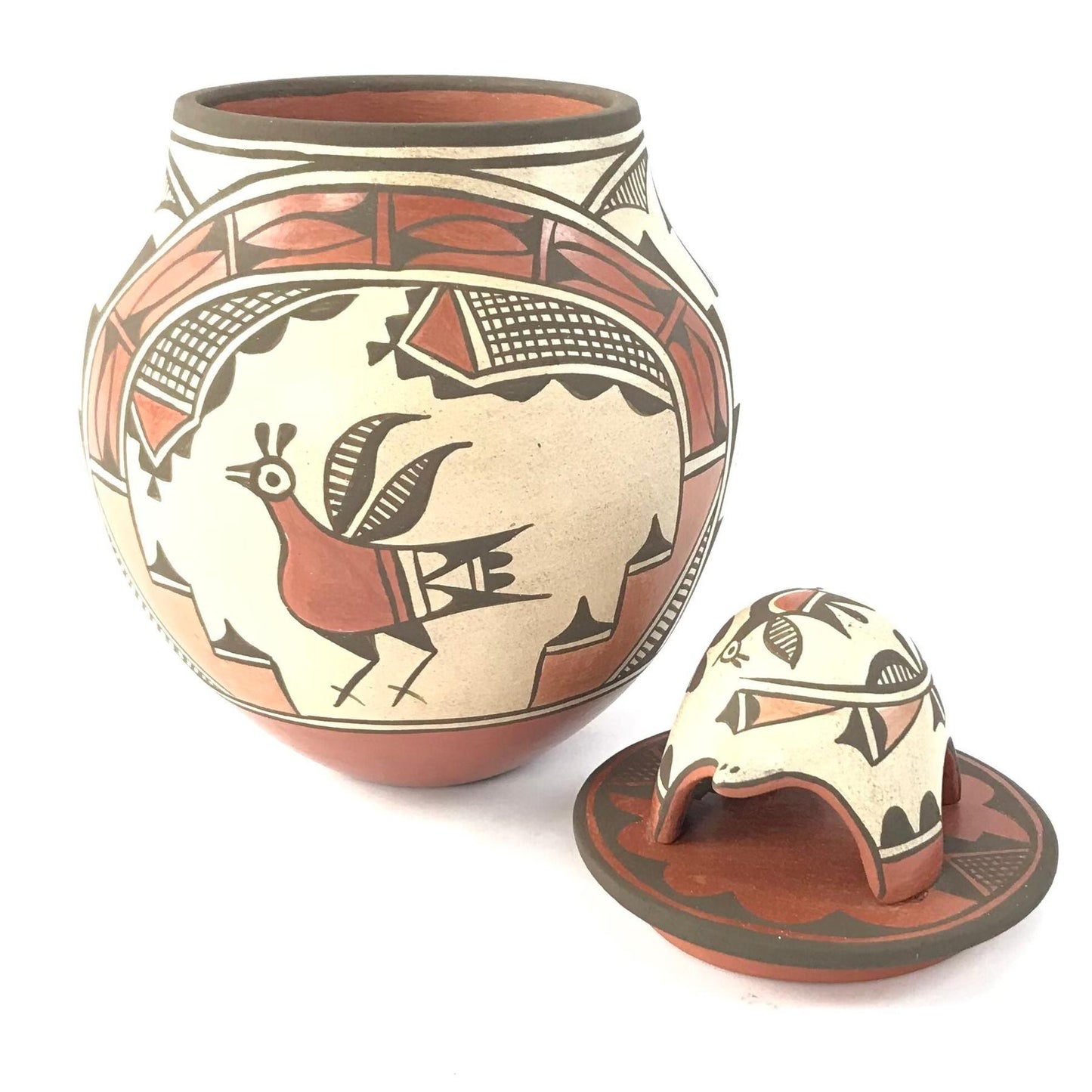 Elizabeth Medina Zia Bird Jar with Turtle Lid-Indian Pueblo Store