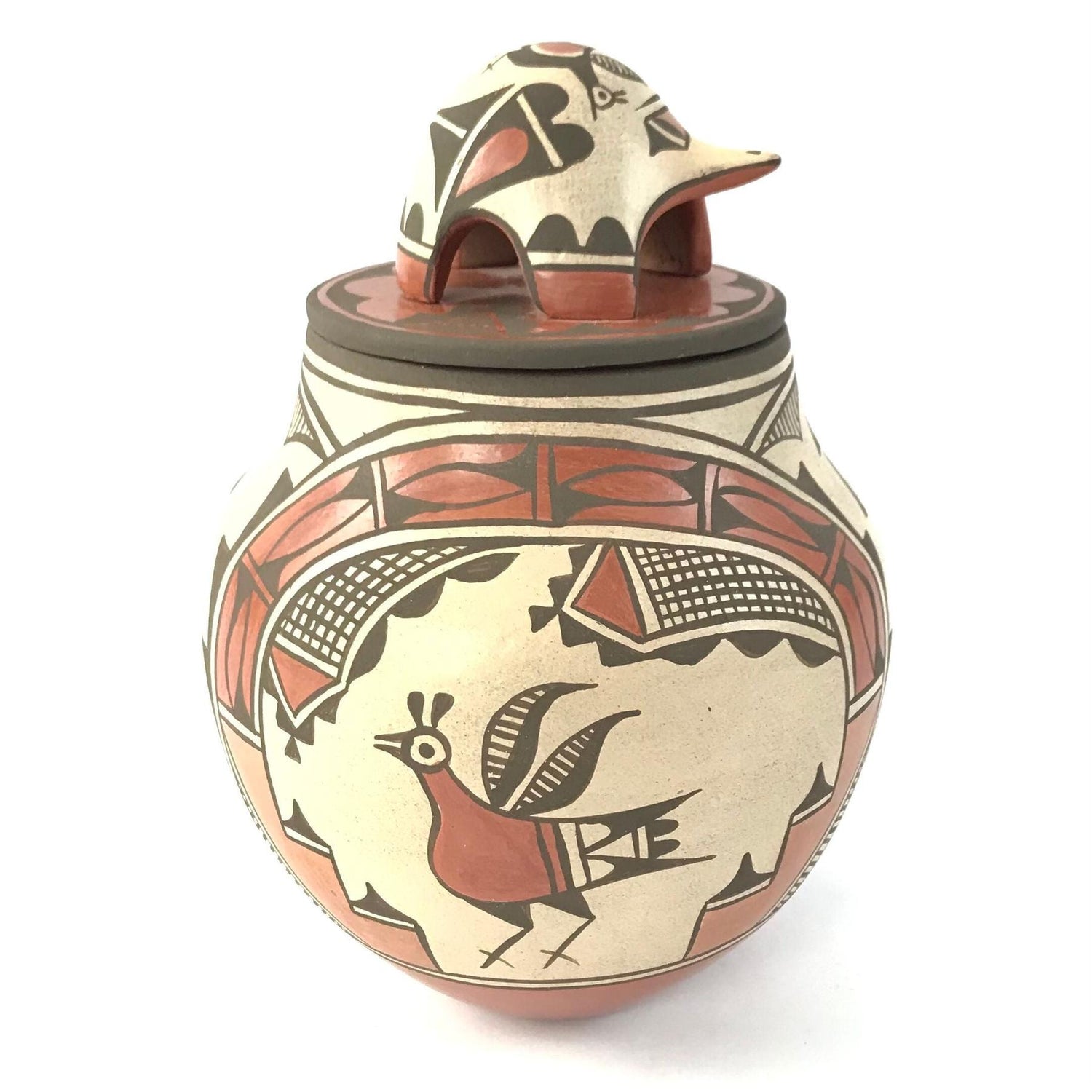 Elizabeth Medina Zia Bird Jar with Turtle Lid-Indian Pueblo Store