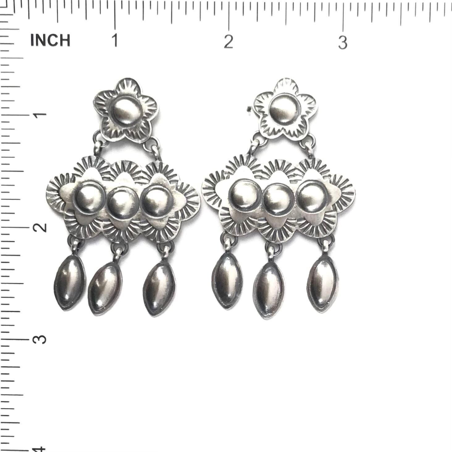 Robert Johnson Chandelier Stamped Earrings-Indian Pueblo Store