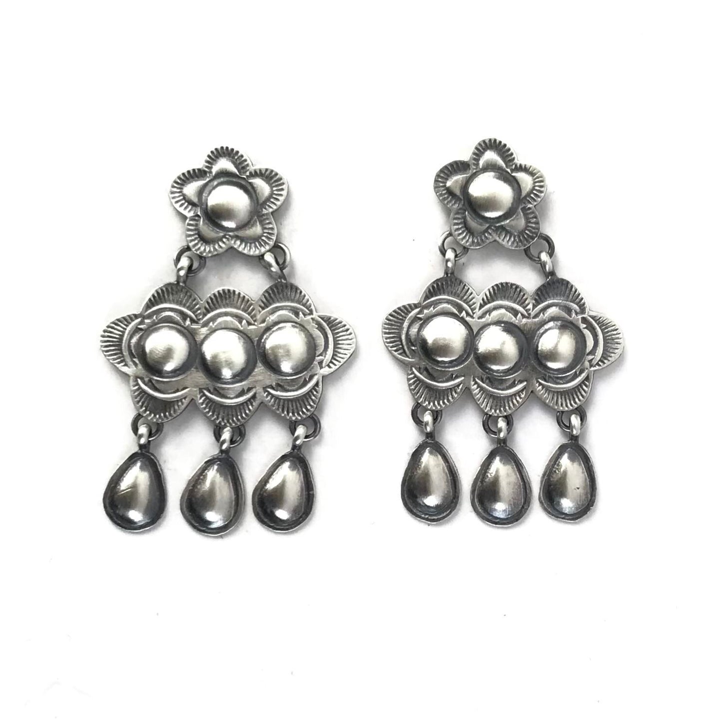 Robert Johnson Chandelier Stamped Earrings-Indian Pueblo Store