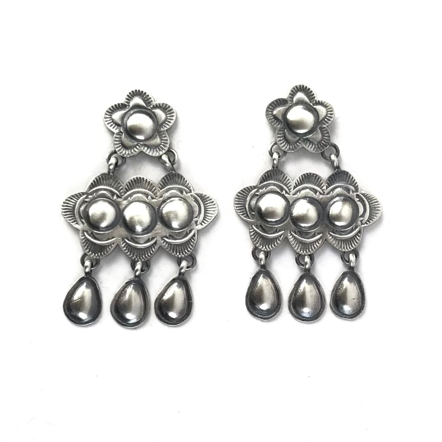 Robert Johnson Chandelier Stamped Earrings-Indian Pueblo Store