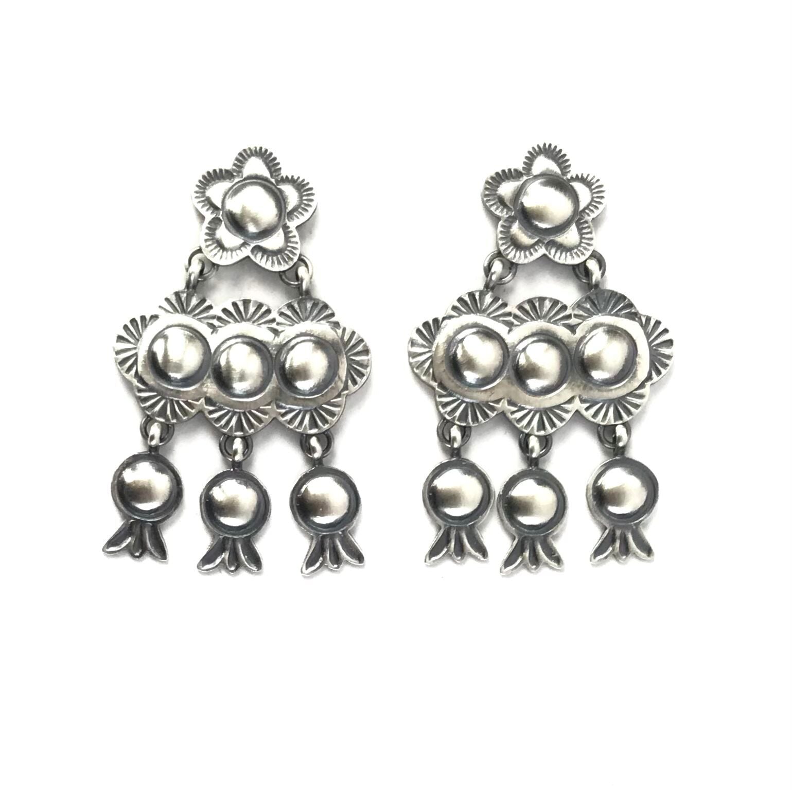 Robert Johnson Chandelier Stamped Earrings-Indian Pueblo Store