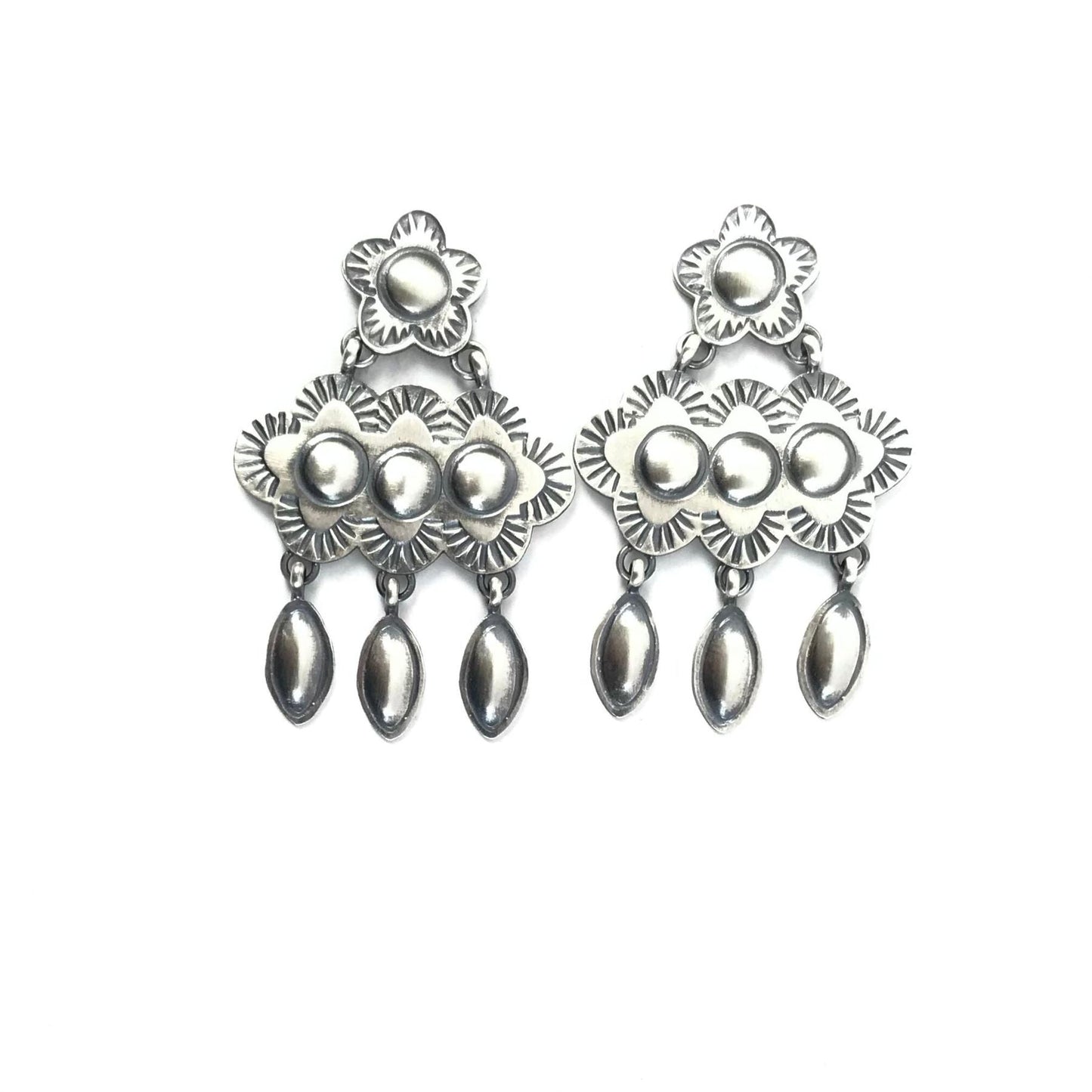 Robert Johnson Chandelier Stamped Earrings-Indian Pueblo Store