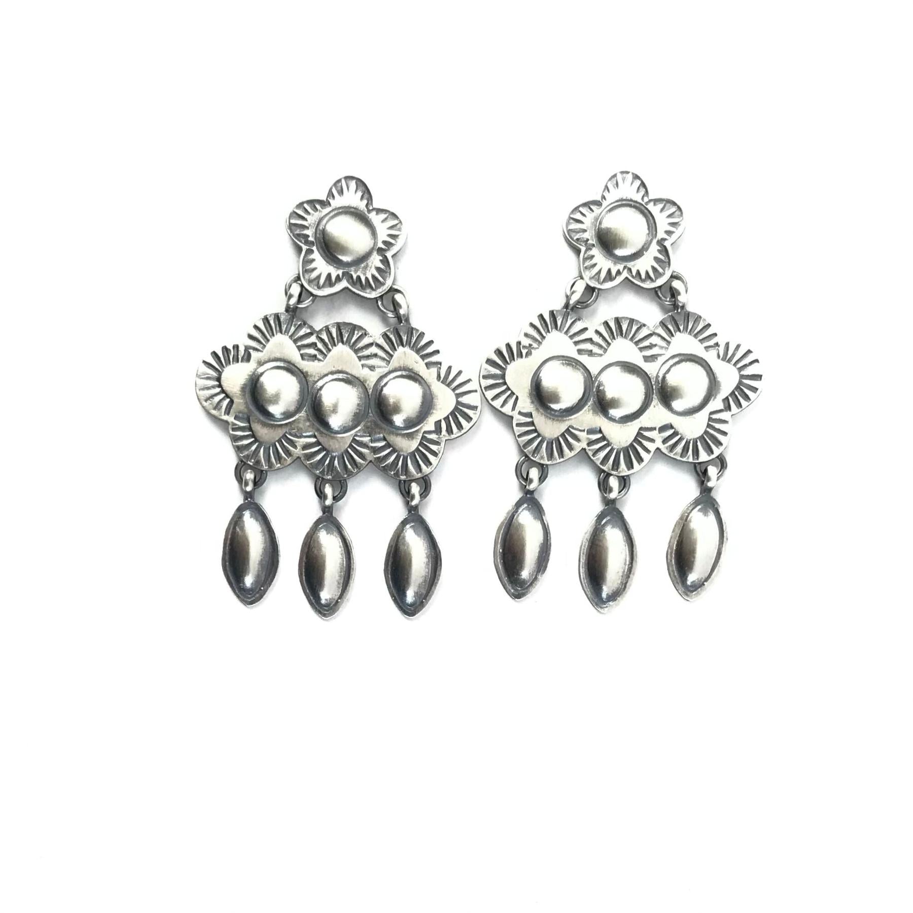 Robert Johnson Chandelier Stamped Earrings-Indian Pueblo Store