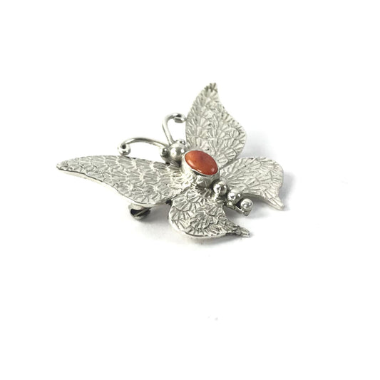 Lee Charley Orange Spiny Oyster Shell Butterfly Pin-Indian Pueblo Store