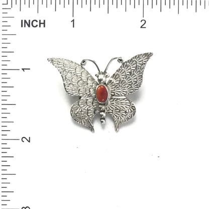 Lee Charley Orange Spiny Oyster Shell Butterfly Pin-Indian Pueblo Store