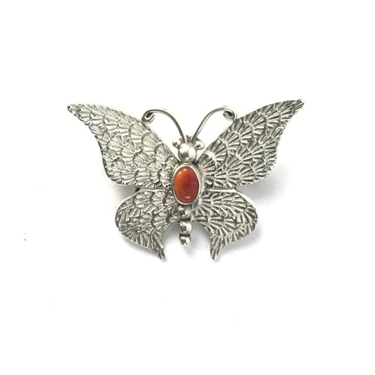 Lee Charley Orange Spiny Oyster Shell Butterfly Pin-Indian Pueblo Store