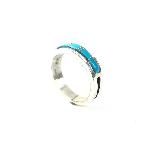 Wilbert Muskett Turquoise Inlay Band Ring-Indian Pueblo Store