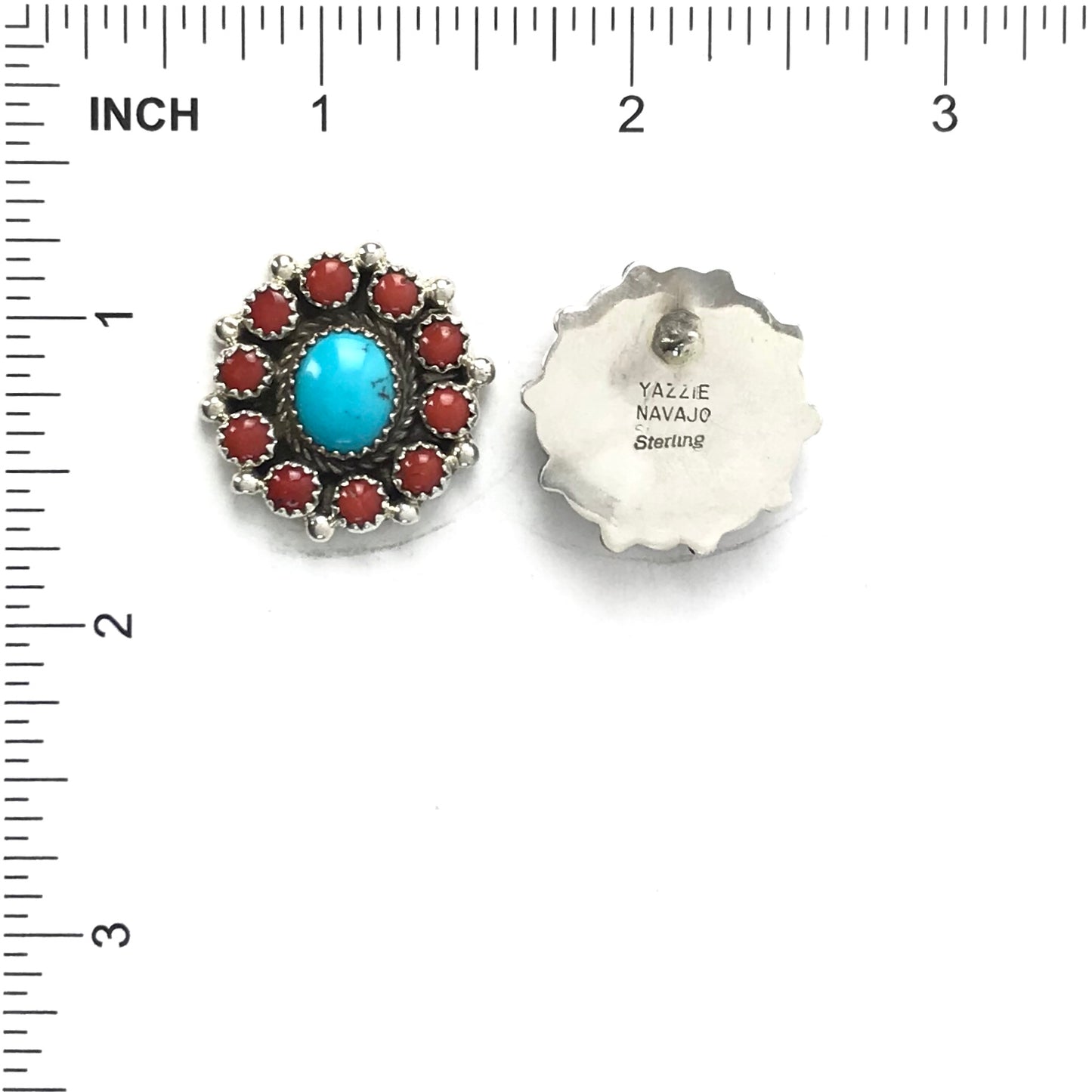 Sally Yazzie Coral and Turquoise Cluster Post Earrings-Indian Pueblo Store