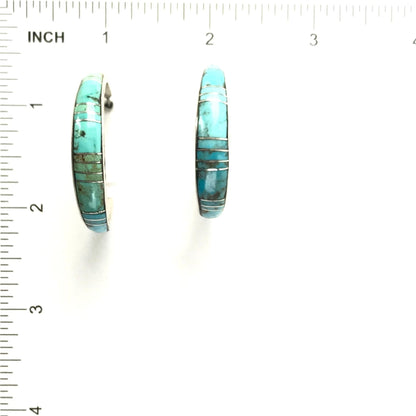 Kerrie Peina Turquoise Inlay Half Hoops-Indian Pueblo Store