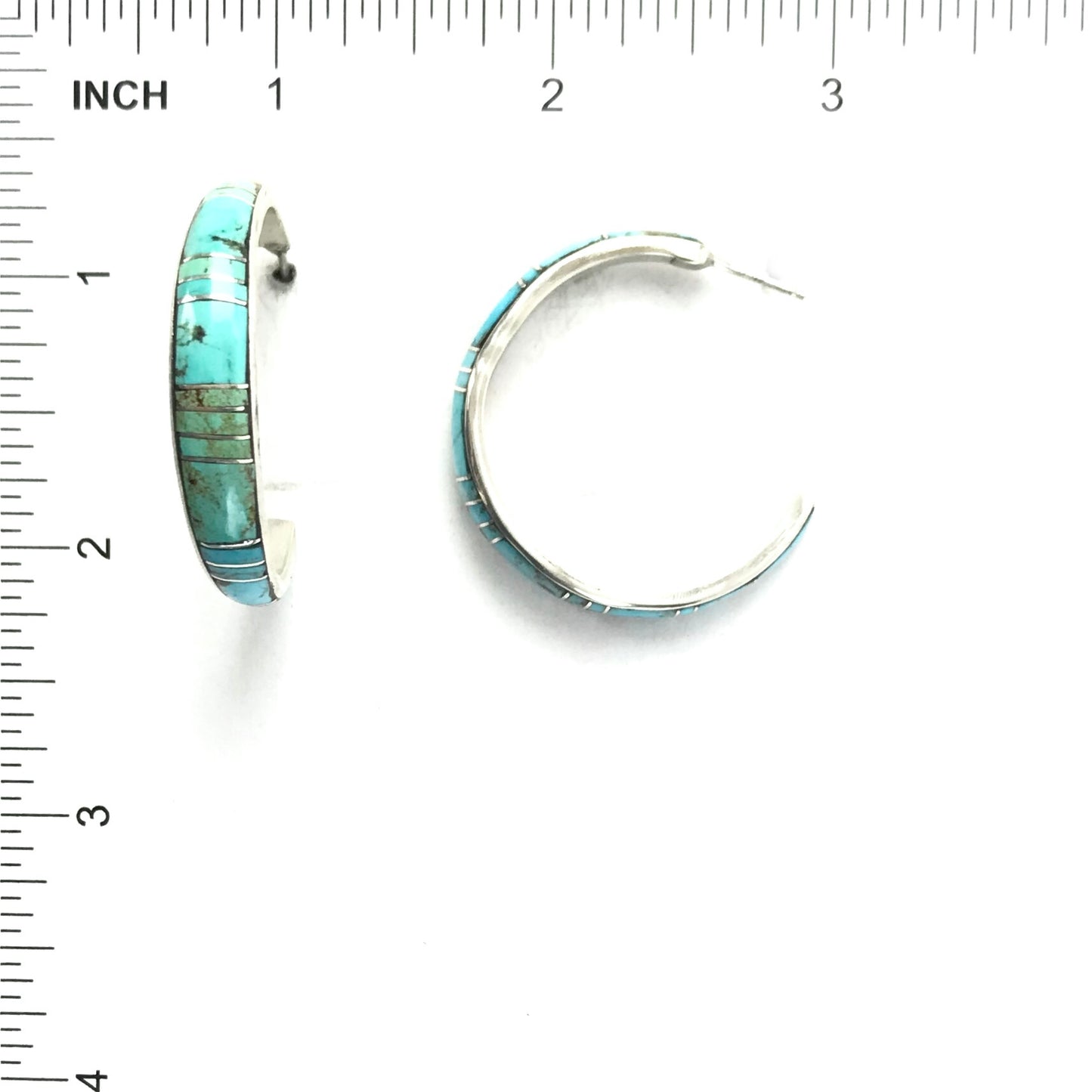 Kerrie Peina Turquoise Inlay Half Hoops-Indian Pueblo Store