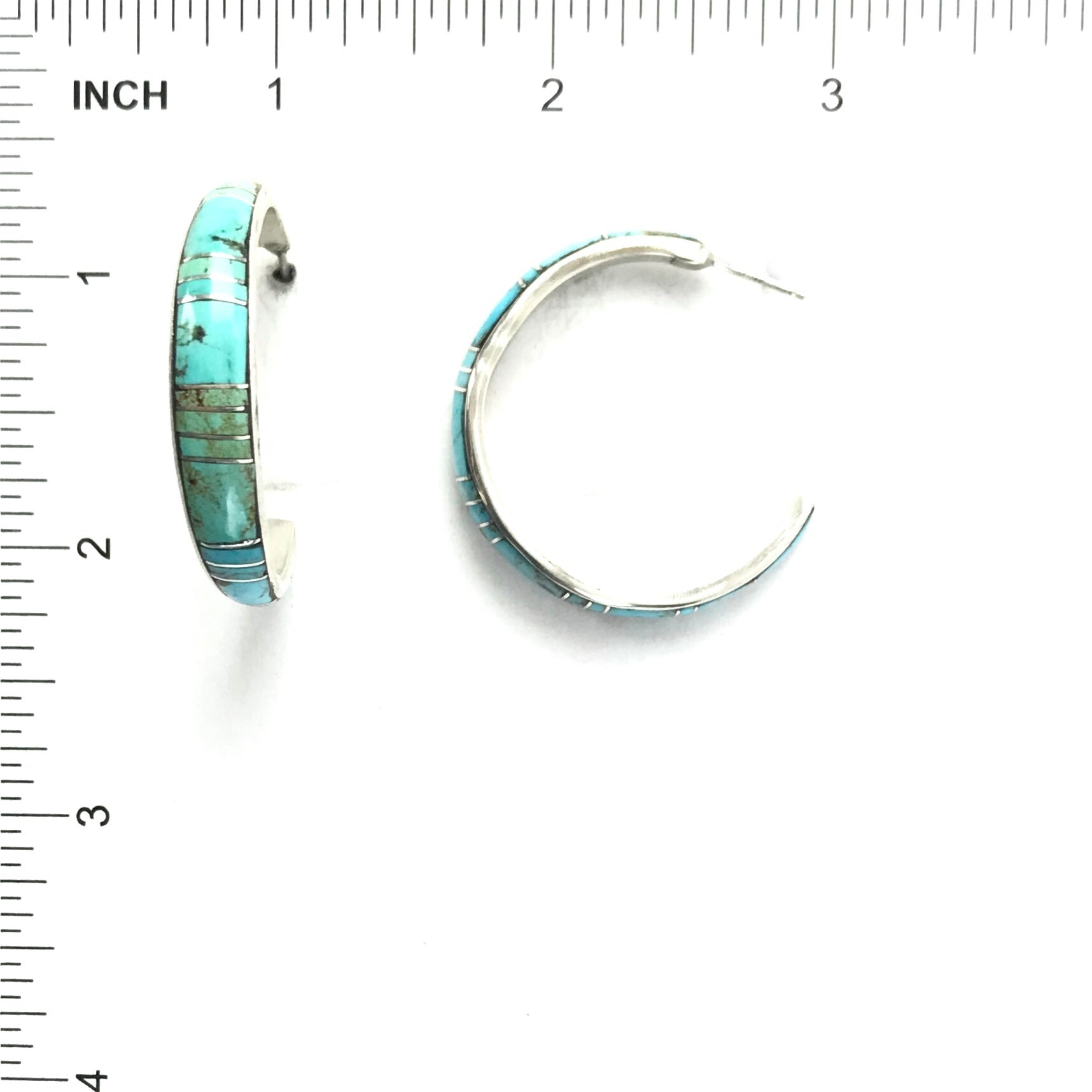 Kerrie Peina Turquoise Inlay Half Hoops-Indian Pueblo Store