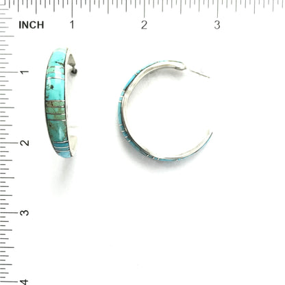 Kerrie Peina Turquoise Inlay Half Hoops-Indian Pueblo Store
