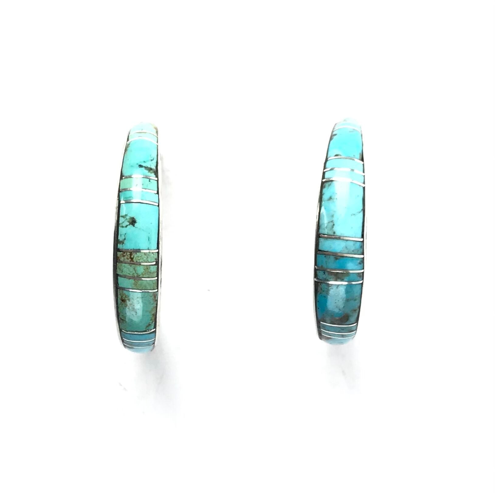 Kerrie Peina Turquoise Inlay Half Hoops-Indian Pueblo Store