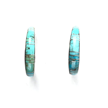 Kerrie Peina Turquoise Inlay Half Hoops-Indian Pueblo Store