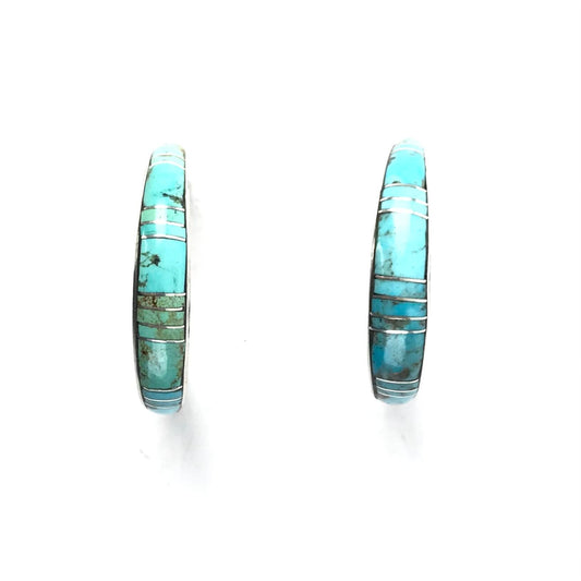 Kerrie Peina Turquoise Inlay Half Hoops-Indian Pueblo Store