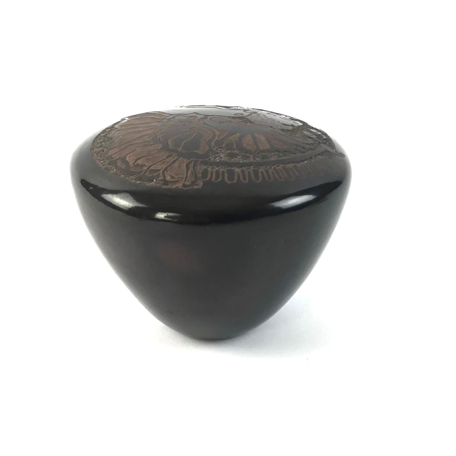 Caroline Elliot Santa Clara Etched Eagle Seed Pot-Indian Pueblo Store